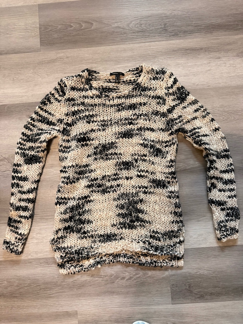Mango Black & Cream Marled Crew Neck Sweater